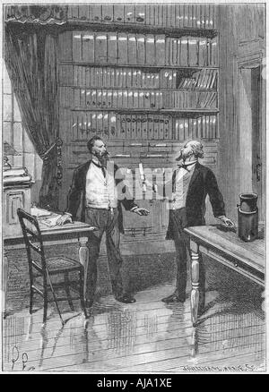 Elisha Gray, l'inventeur américain, présentant la mise en garde pour son téléphone, 1876, c1890). Artiste : Inconnu Banque D'Images