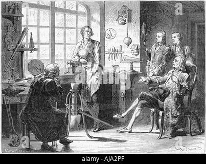 Joseph Black visiter James Watt dans son atelier de Glasgow, c1760 (C1879). Artiste : Inconnu Banque D'Images