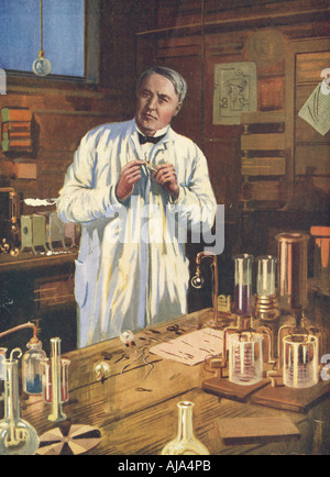 Thomas Edison, inventeur américain, dans son laboratoire, Menlo Park, New Jersey, USA, 1870 (1920). Artiste : Inconnu Banque D'Images