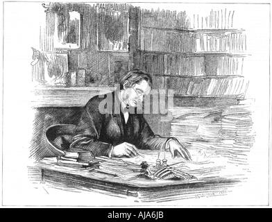 Thomas Henry Huxley, biologiste britannique, à son bureau en 1882 (1883). Artiste : Inconnu Banque D'Images