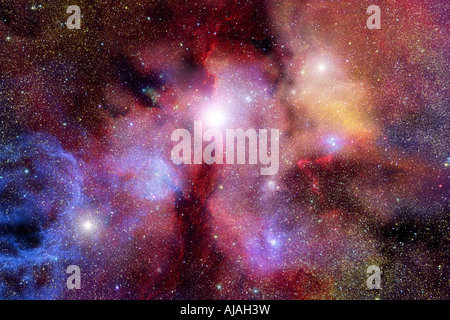 Champ stellaire très réaliste avec des nébuleuses rouges Banque D'Images