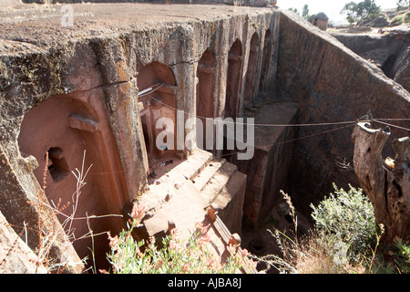 Bet Giyorgis rock St Georges l'Église chrétienne orthodoxe de taille d'Afrique Ethiopie Lalibela Banque D'Images