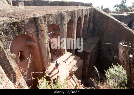 Bet Giyorgis rock St Georges l'Église chrétienne orthodoxe de taille d'Afrique Ethiopie Lalibela Banque D'Images