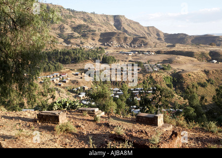 Village et des huttes en Afrique Ethiopie Lalibela Banque D'Images