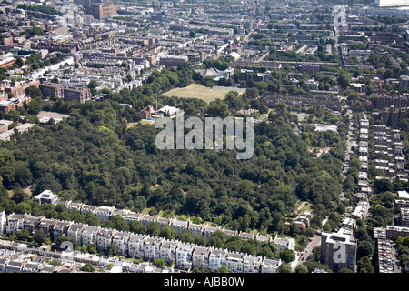 Vue aérienne au sud-est de Holland Park banlieue Kensington London W8 SW5 SW10 England UK oblique de haut niveau Banque D'Images