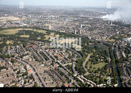 Viewsouth aérienne est de Victoria Park Hertford Union Canal Stratford Channel Tunnel link site Tower Hamlets London E2 E3 E9 E1 Banque D'Images