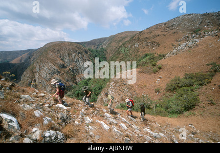 Les randonneurs l'ascension de la Rocky Mountain Side Banque D'Images