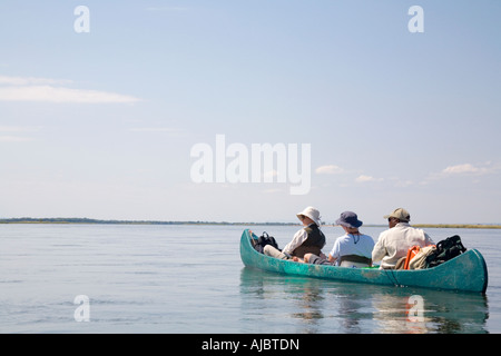 Les touristes en canoë sur le fleuve Zambèze Banque D'Images