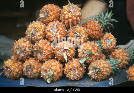 Une pyramide d'Ananas au marché des produits frais Banque D'Images