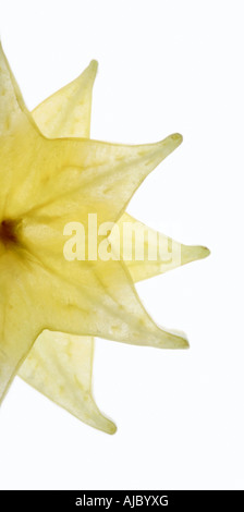 Close-up of a Star Fruit (Averrhoa Carambola) sur un fond blanc. Banque D'Images