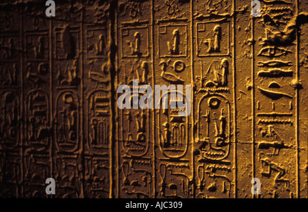 Le temple de Louxor Egyptial antiquités sculptures hiéroglyphiques sur mur du temple Luxor Egypte Banque D'Images