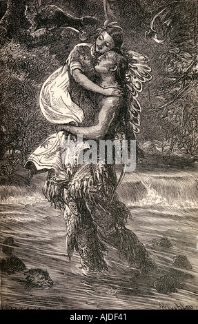 Minnehaha et Hiawatha. Représentation des personnages créés par Henry Wadsworth Longfellow, 1807 - 1882. Le poète américain. Banque D'Images