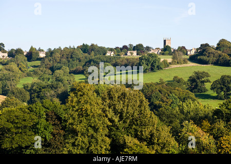 La ville de Cotswold Stow on the Wold, Gloucestershire montrant sa position au sommet d'une colline Banque D'Images