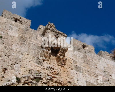 Meurtrière sur porte de Sion situé à l'extrémité sud de la vieille ville environnante murs ottomans de Jérusalem-est Israël Banque D'Images