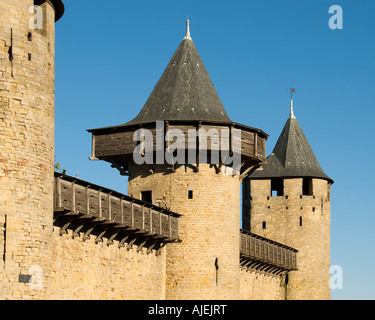 Remparts de Château Comtal, la Cite, Carcassonne, France Banque D'Images