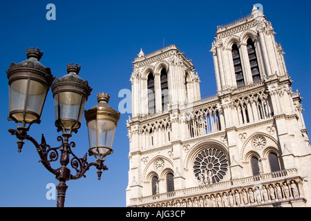 FRANCE Ile de France Paris lampadaire en place du Parvis Notre Dame en face de la cathédrale gothique de l'ouest, sur l'Ile de la Cite Banque D'Images