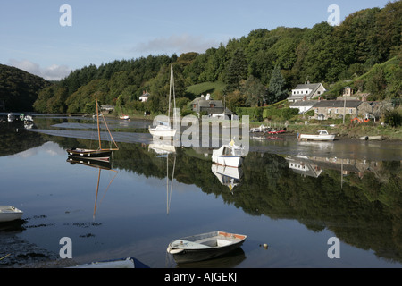 La fin de l'été avec toujours de l'eau sur la rivière, au village de Cornouailles Lerryn près de Fowey Banque D'Images