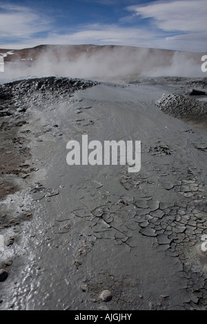 L'ébullition et la boue du sol de Manana geysers, Bolivie Banque D'Images