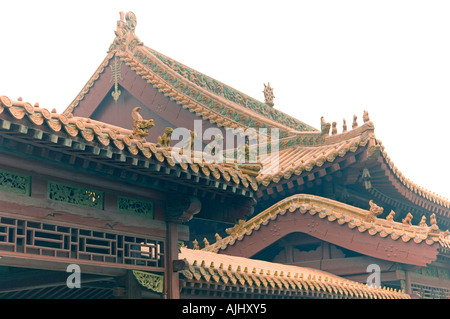 Toit à tuiles vernissées ridge ornements sur le Temple bouddhiste Zen Vienna Zhao county Heber province Chine Banque D'Images