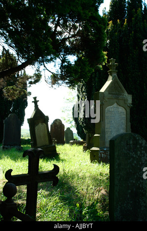 Pierres tombales de travers sur un beau jour l'Eglise d'Irlande, Irlande, lifford Banque D'Images