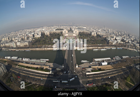 Objectif Fisheye vue depuis la Tour Eiffel Banque D'Images