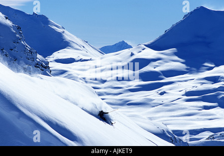 James Vernon ski hors piste à Tignes, France Banque D'Images