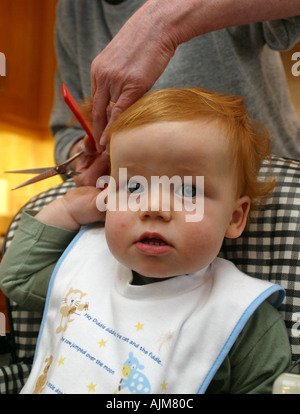 Un Bebe Ayant Sa Premiere Coupe De Cheveux Ages De 1 Ans Un Bebe Est La Lutte Contre La Coiffure Et S Indigner Photo Stock Alamy