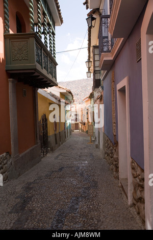 Calle Jaen et le musée municipal, le mieux conservé de la rue coloniale à La Paz, Bolivie Banque D'Images