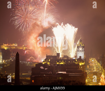 Hogmanay Parti à Princes Street, Édimbourg, Écosse, Royaume-Uni. Vue depuis Calton Hill Banque D'Images