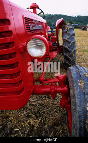 International Harvestor restauré le tracteur à un concours de labour pour machines vintage. Llandinam, Powys, Wales, UK. Banque D'Images