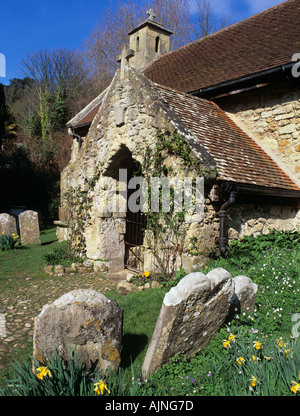 Ancienne église St Boniface au printemps. Bonchurch, île de Wight, Angleterre, Royaume-Uni, Angleterre Banque D'Images