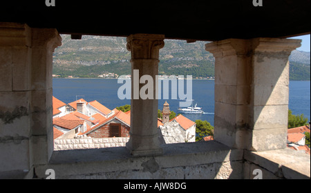 Vue depuis la tour de Marco Polo korcula croatie Dalmatie Ville Banque D'Images