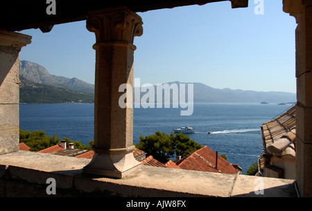 Vue depuis la tour de Marco Polo korcula croatie Dalmatie Ville Banque D'Images