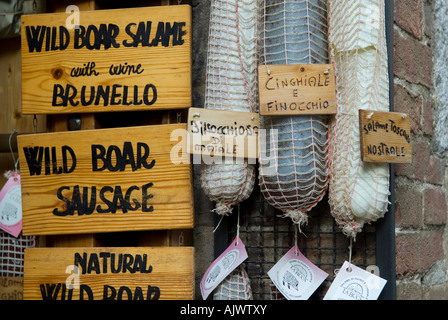 La saucisse de sanglier, San Gimignano, Toscane, Italie Banque D'Images