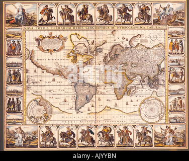 Carte historique du monde. Nova totius Terrarum Orbis Geographica ac hydrographica tabula par Hendrik Hondius, 1630. Banque D'Images