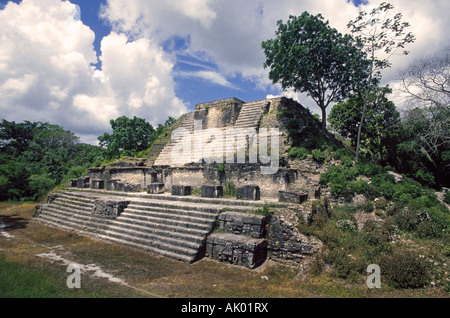 Une vue sur le temple principal ou pyramide à Altun Ha une ancienne cité Maya Maya ou dans la forêt tropicale du Belize Banque D'Images