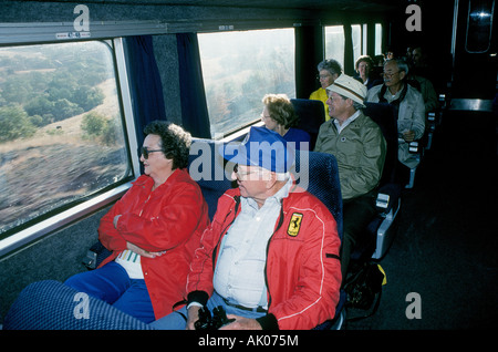 Les visiteurs américains ride le Chihuahua Al Pacifico train à Copper Canyon de Ciudad Chihuahua dans le nord du Mexique Banque D'Images