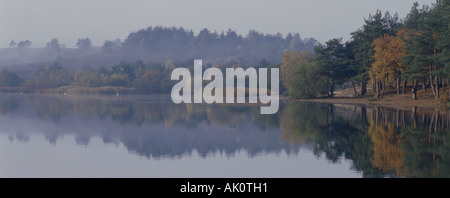 Frensham Little Pond à la lumière de l'automne mist Surrey England Novembre Banque D'Images