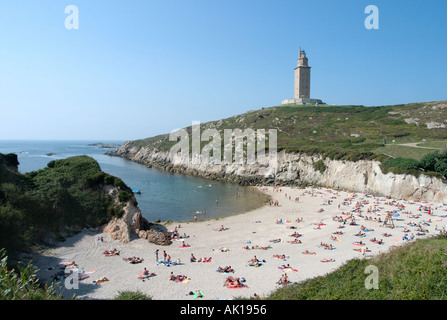 Torre de Hercules et de la plage, La Coruña (A Coruña, Galice, Espagne) Banque D'Images