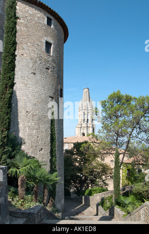 Église de Sant Feliu de ronde chemin de la cathédrale et de la vieille ville, Passeig Arqueologic, Gérone (Barcelone), Catalogne, Espagne Banque D'Images