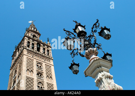 La tour Giralda au-dessus de la Cathédrale de Séville, Andalousie, Espagne Banque D'Images