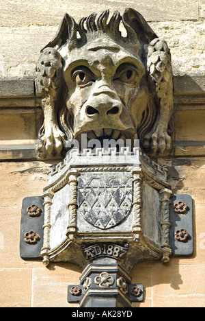 Sculptures en pierre orné et décoré période victorienne, carter de tuyau sur les murs de Magdalen College University of Oxford UK Banque D'Images