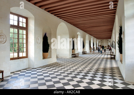 Longue galerie enjambant la rivière du Cher, le château de Chenonceau, la vallée de la Loire, France Banque D'Images