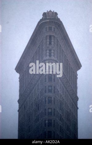 Flatiron building de New York au cours de l'hiver 03 tempête de neige. Banque D'Images