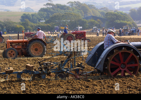 Les tracteurs d'époque de labour à l'île de Wight, Angleterre, Royaume-Uni Banque D'Images