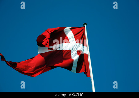 Drapeau danois dans le vent, Copenhague, Danemark Banque D'Images