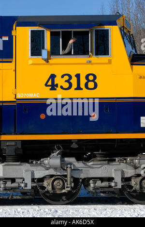 Une main qui dépassent de la locomotive en Curry, Alaska, USA. Banque D'Images