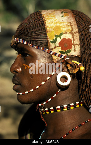 Portrait de profil guerrier Samburu Banque D'Images