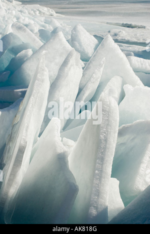 Glace le long des rives du Lac St Clair Grosse Point Michigan Banque D'Images
