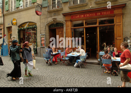 Café de l'Hôtel de Ville. Lausanne. Vieille ville. La place de la Palud. Streetlife. Banque D'Images